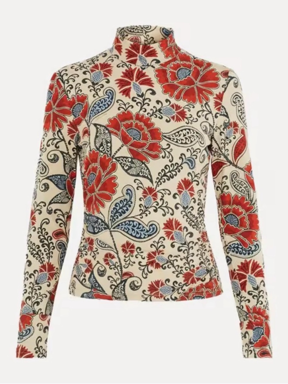 NWOT Farm Rio Floral Turtleneck Top in Cream with Red & Blue Blooms